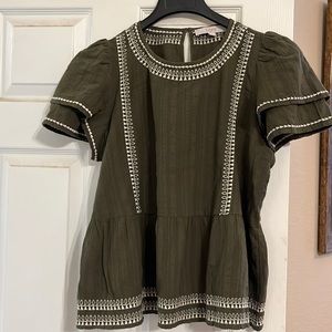 Loft embroidered peplum top. Size Large. Adorable for Spring and Summer.